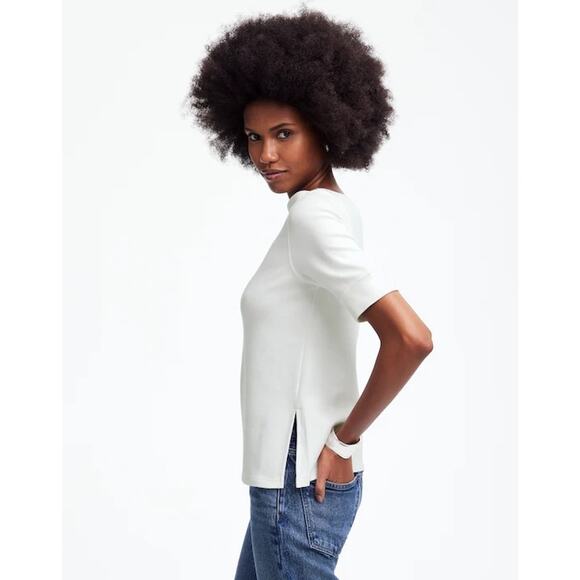 NWT Madewell Elbow-Sleeve Boatneck Tee In White Size Small - Picture 2 of 7